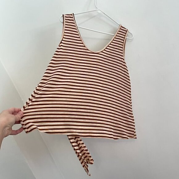 LUSH White Orange Black Striped V-Neck Sleeveless Tie Front Boho Knit Tank Top M - Picture 10 of 10